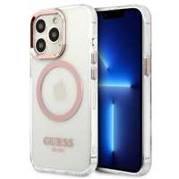 Husa Apple iPhone MagSafe GUESS 13 13 13 Pro Metal Outline Pink Hardcase