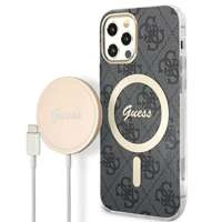 Kit Husa Guess Case+ Încărcător iPhone 12/12 Pro negru/negru Hard case 4G Print MagSafe