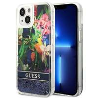 Husa Apple iPhone Liquid Glitter GUESS 14 Plus Flower Blue Hardcase