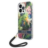 Husa Apple iPhone GUESS 14 Pro Flower Strap Albastru Hardcase