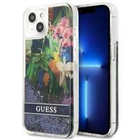 Husa GUESS Apple iPhone 13 Mini Flower Liquid Glitter Albastru Hardcase
