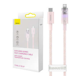 Cablu încărcare rapidă Baseus USB-C to Lightning Explorer Series 1m, 20W (roz)