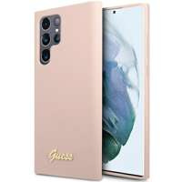 Husacase Guess GUHCS23LLSLSLMGPP S23 Ultra S918 roz / roz tare Silicon Script Metal Logo-ul Case
