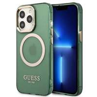 Husa Apple iPhone MagSafe GUESS 13 13 13 Pro Gold Outline Translucident Green Hardcase