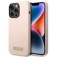 Husa iPhone case Guess 14 Pro Max 6.7" roz / roz placa de silicon dură cu logo-ul Guess 14 Pro Max 6.7" roz / roz MagSafe
