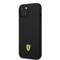 Husa iPhonecase Ferrari FEHMSIP14SBK 14 6.1" negru/negru, silicon dur cu logo metalic MagSafe
