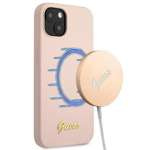 Husa GUESS Apple iPhone  13 Silicone Script Gold Logo MagSafe Pink Hard Hardcase