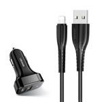 Incarcator auto USAMS 2xUSB Cablu USB Lightning negru