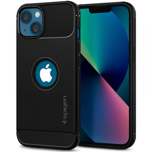 Husa iPhone 13 Spigen Rugged Armor MATTE Negru Case + Folie sticla Spigen iPhone 13 Glas.tr Slim