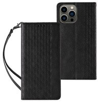 Magnet Strap Case husa pentru iPhone 12 Pro portofelul husă de portofel + mini lanyard pandantiv negru
