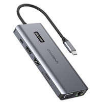 Choetech HUB multifuncțional cu display-urim 12in1 USB-C la USB-C / USB-A / HDMI / VGA / AUX / SD / TF gri (HUB-M26)