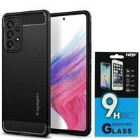 Spigen Galaxy A53 A53 5G Rugged Armor Husa MATTE Negru + Szkło
