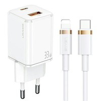 USAMS Charg. cablu 1xUSB-C+1xUSB T43 33W PD3.0 +QC3.0 + U63 USB-C la Lightning alb/alb USKTZ02
