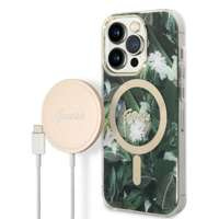 Kit Husa Guess Case+ Încărcător iPhone 14 Pro Max 6.7" verde/verde greu case Jungle MagSafe