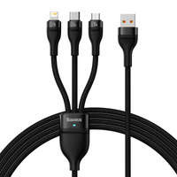 Baseus cablu Flash Series Ⅱ 3in1 pentru încărcare rapidă USB-A la USB-C / Micro-USB / Lightning 66W 480Mbps 1,2m negru