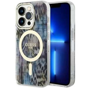 Husa iPhonecase MagSafe Guess GUHMP14LHLEOPWB 14 Pro 6.1" albastru/albastru Leopard dur Case