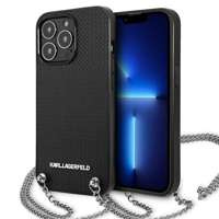 Karl Lagerfeld KLHCP13LPMK iPhone 13 Pro / 13 6.1" hardcase negru/negru Piele neagră/neagră texturată și lanț