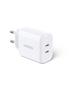 Incarcator adaptor de rețea UGREEN CD243, 2x USB-C, 40W (alb)