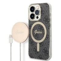 Kit Husa Guess Case+ Încărcător iPhone 14 Pro 6.1" negru/negru hard case 4G Print MagSafe