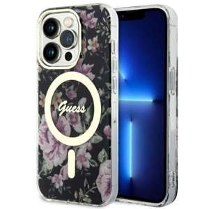 Husa iPhonecase MagSafe Guess GUHMP14LHCFWSK 14 Pro 6.1" negru/negru Floare tare Flower Case