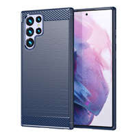 Case husanounou Carbon Samsung Galaxy S23 Ultra flexibil siliko carbo capac albastru