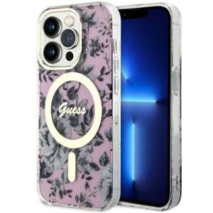 Husa iPhonecase MagSafe Guess GUHMP14LHCFWSP 14 Pro 6.1" roz / roz floare tare Case