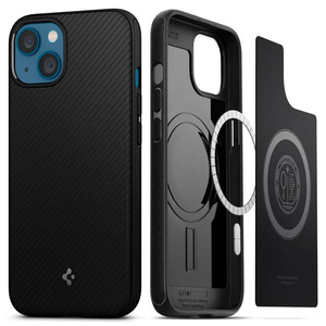 Husa iPhone 13 Spigen Mag Armor MagSafe MATTE Black Case + Folie sticla Spigen Glas.tr Slim