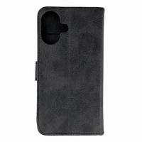 Leather Book Case pentru iPhone 16 - neagră
