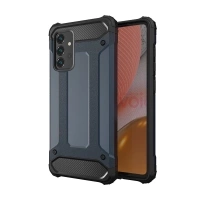 Husă Hybrid Armor Camshield cu capac pentru cameră și inel metalic pentru Samsung Galaxy S25+ - albastru