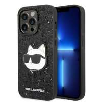 Husa iPhonecase Glitter Karl Lagerfeld 14 Pro 6.1" negru/negru Choupette Patch tare