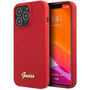 Husa Guess Guhcp13xlslmgre Guess Guhcp13xlslmgre iPhone 13 Pro Max 6.7" Red/Burgundy Hard Case Silicone Vintage Gold Logo Case