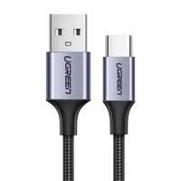 Cablu USB-C QC3.0 UGREEN placat cu nichel 0,25 m cu mufă din aluminiu negru