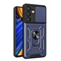 Husă Hybrid Armor Camshield cu capac pentru cameră și inel metalic pentru Samsung Galaxy S25 - albastru