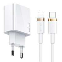USAMS Charg. cablu 1xUSB-C T34 20W 5V-3A PD3.0 + U63 USB-C to lightning 20W alb/alb T49OCLN01
