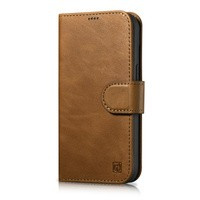 Case husa iPhone iCarer Oil Wax Wallet 2in1 14 Pro Max cu capac din piele cu clapetă anti-RFID maro (WMI14220724-TN)