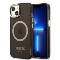 Husa Apple iPhone MagSafe GUESS 13 Gold Outline Translucid Black Hardcase