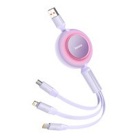 Baseus Bright Mirror 2 retractabil cablu Cablu 3in1 USB tip A - micro USB + Lightning + USB tip C 66W 1,1m violet (CAMJ010105)