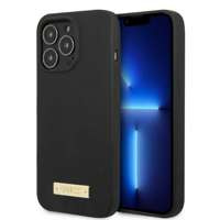 Husa Apple iPhone MagSafe GUESS 13 Pro Max Silicone Logo Plate Black Hardcase