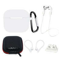 Set Silikonou husa AirPods 3 + carcasă / clemă pentru ureche / strap pentru gât / suport pentru strap ceas / carabină | alb