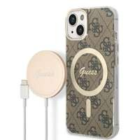 Kit Husa Guess Case+ Încărcător iPhone 14 Plus 6.7" maro/maro Hard case 4G Print MagSafe