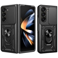 Husă blindată Hybrid Armor Camshield cu suport și husă pentru cameră pentru Samsung Galaxy Z Fold 7 - negru