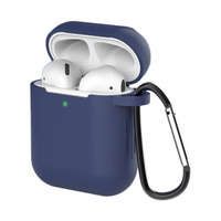 Husa pentru AirPods 2 / AirPods 1 silikonou husă moale casti + breloc pandantiv albastru (case D)