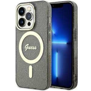Husa iPhonecase Glitter MagSafe Guess GUHMP14XHCMCGK 14 Pro Max 6.7" negru/negru dur Gold Case