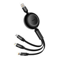 Baseus Bright Mirror 2 retractabil cablu cablu 3in1 USB tip A - micro USB + Lightning + USB tip C 66W 1,1m negru (CAMJ01010101)