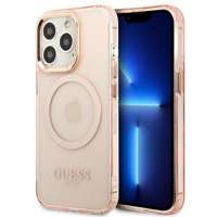 Husa Apple iPhone MagSafe GUESS 13 Pro Max Max Gold Outline Translucident Pink Hardcase