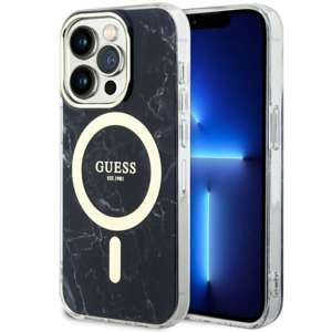 Husa iPhonecase MagSafe Guess GUHMP14XPCUMAK 14 Pro Max 6.7" negru/negru Marble dură Case