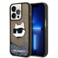 Husa iPhonecase Glitter Karl Lagerfeld 14 Pro 6.1" negru/negru cu cap tare de tip Choupette Head