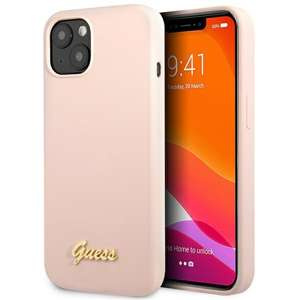 Husa Guess Guhcp13mlslmglp iPhone 13 6.1" roz deschis / roz deschis roz Hardcase Silicon Script Gold Logo Case