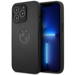Husa BMW BMHCP13LREELK iPhone 13 Pro / 13 6.1" negru/negru greucase piele în relief