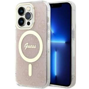 Husa iPhonecase MagSafe Guess GUHMP14LH4STP 14 Pro 6.1" roz / roz hard 4G Case